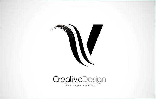 V Letter Design Brush Paint Stroke - Stok Vektor