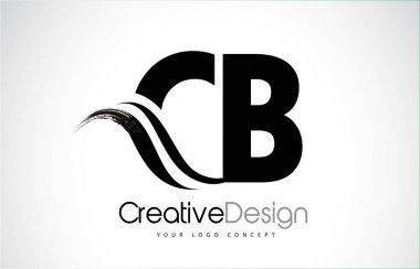 CB C B Creative Brush Black Letters Design With Swoosh clipart