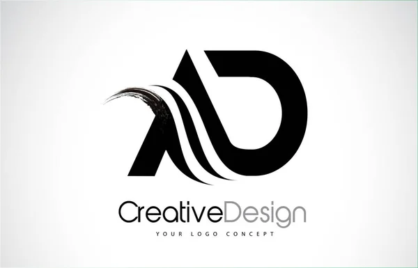 AD A D Creative Brosse Lettres noires Design avec Swoosh — Image vectorielle