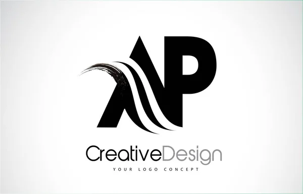 AP A P Creative Pinceau noir Lettres Design avec Swoosh — Image vectorielle