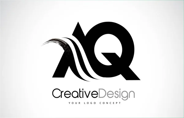 AQ A Q Creative Brush Black Letters Design With Swoosh — Stock Vector