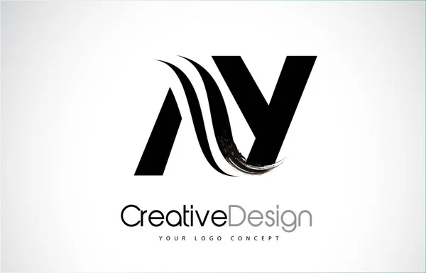 AY A Y Creative Brush Black Letters Design With Swoosh — Stock Vector