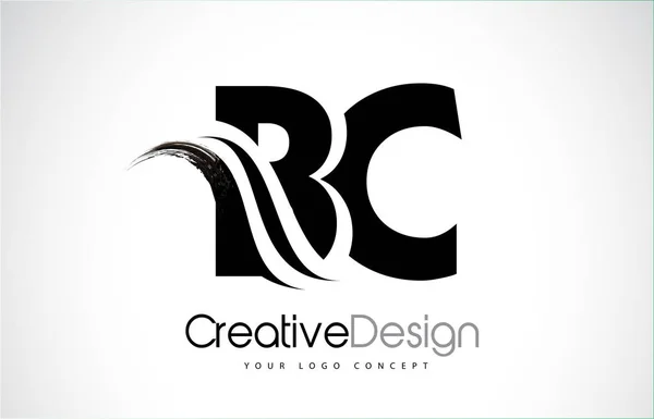 BC B C Creative Brush Black Letters Design With Swoosh — Stock Vector