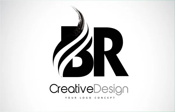 BR B R Creative Brosse Lettres noires Design avec Swoosh — Image vectorielle