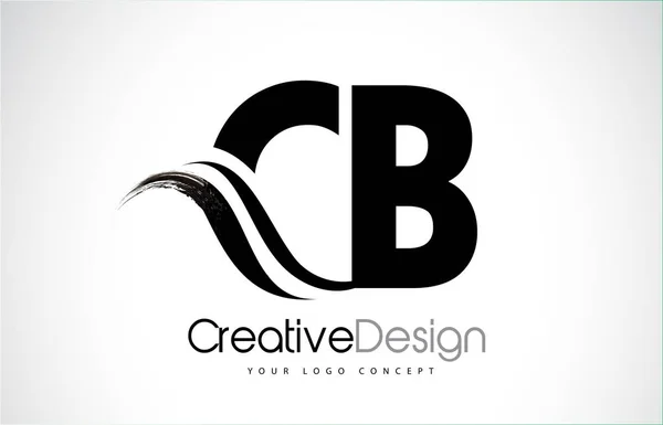 CB C B Creative Brush Lettres noires Design avec Swoosh — Image vectorielle