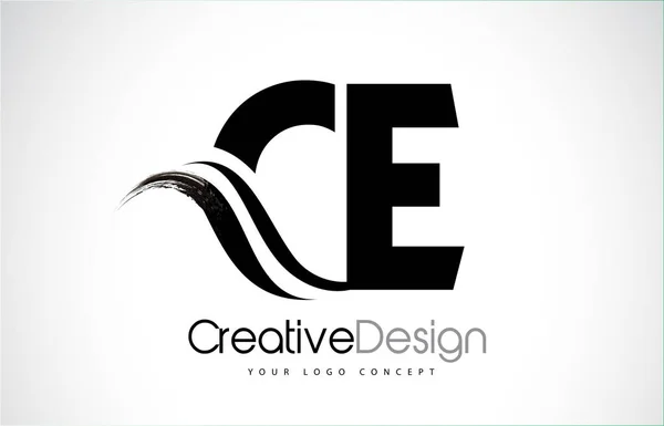 CE C E Creative Brosse Lettres noires Design avec Swoosh — Image vectorielle