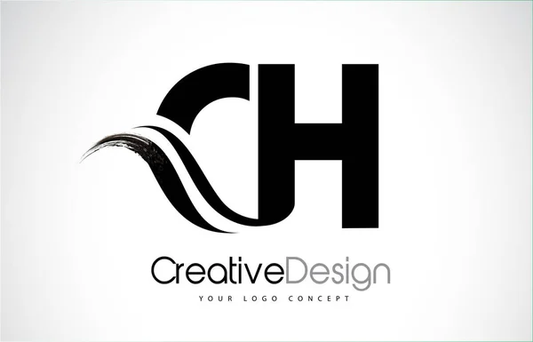 CH C H Pennello creativo nero lettere Design con Swoosh — Vettoriale Stock