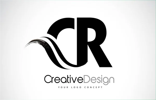 Projeto criativo das letras pretas da escova CR C R com Swoosh — Vetor de Stock