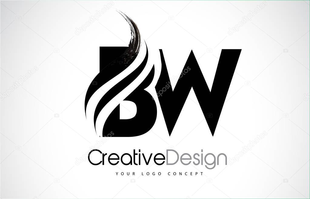BW B W Creative Modern Black Letters Logo Design with Brush Swoosh