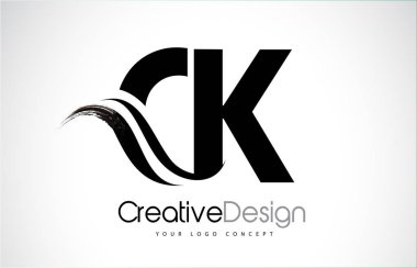 CK C K Creative Brush Black Letters Design With Swoosh clipart