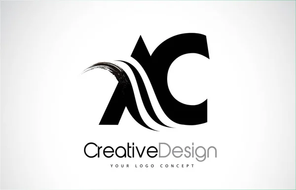 AC A C Creative Brush Black Letters Design With Swoosh — Stock Vector
