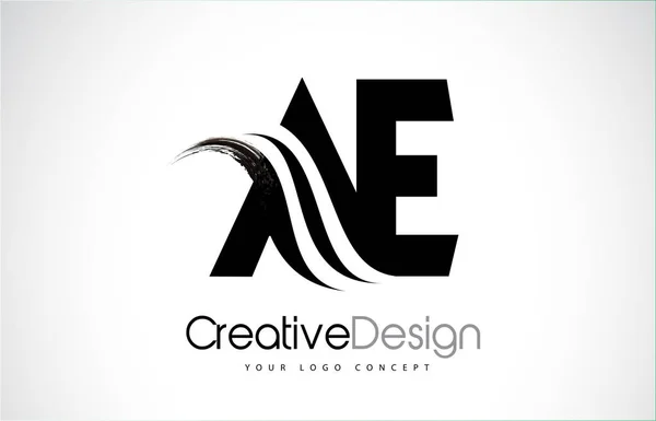 AE A E Creative Brosse Lettres noires Design avec Swoosh — Image vectorielle