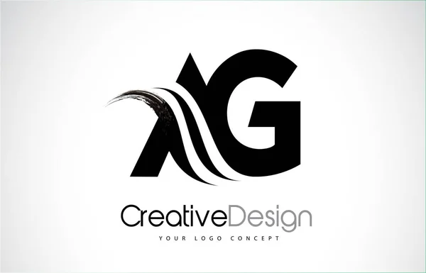 AG A G Creative Brush Black Letters Design With Swoosh — Stock Vector