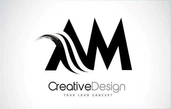 AM A M Креативний пензлик Чорні букви Дизайн з Swoosh — стоковий вектор