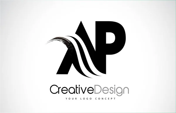 AP A P Creative Brush Black Letters Design With Swoosh — Stock Vector