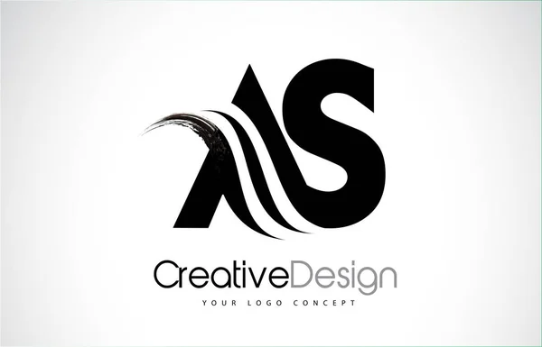 AS A S Creative Brush Black Letters Design With Swoosh — Stock Vector