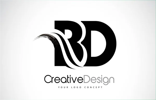 BD B D Creative Brosse Lettres noires Design avec Swoosh — Image vectorielle