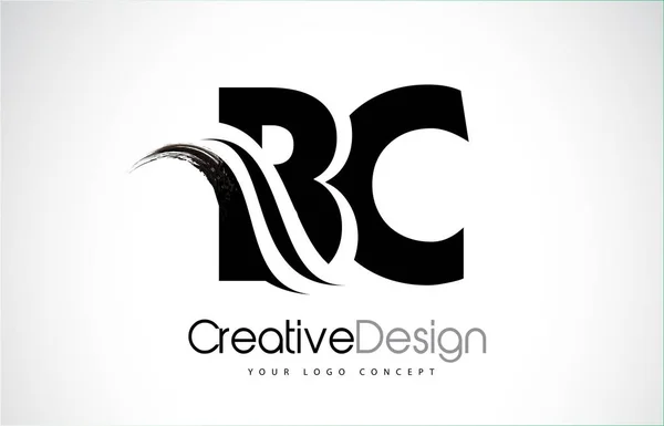 BC B C Creative Brush Lettres noires Design avec Swoosh — Image vectorielle