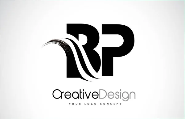 BP B P Pinceau créatif noir Lettres Design avec Swoosh — Image vectorielle