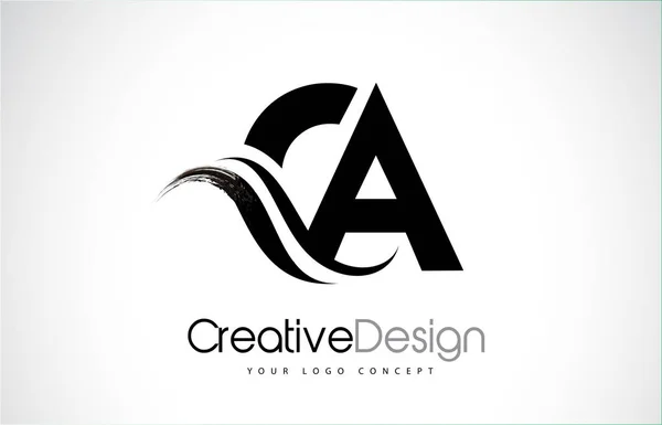 CA C A Creative Brush Black Letters Design With Swoosh — Stock Vector
