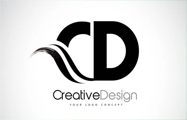 CD C D Creative Brush Lettres noires Design avec Swoosh — Image vectorielle