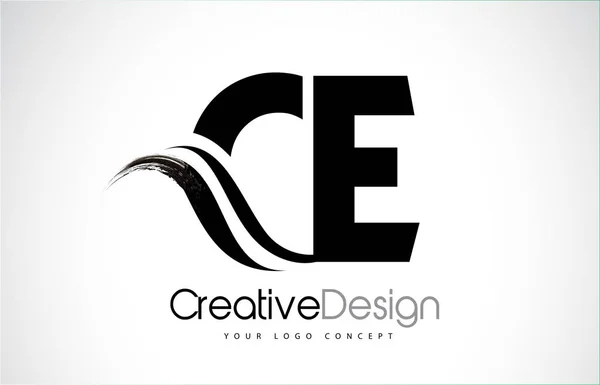 CE C E Creative Brush Black Letters Design With Swoosh — Stock Vector