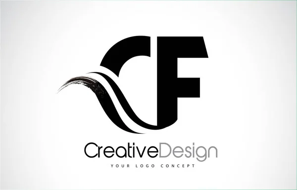 CF C F Creative Brush Black Letters Design With Swoosh — Stock Vector