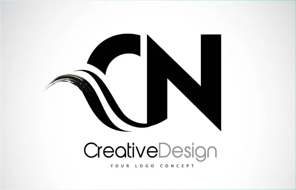 CN C N Creative Brush Black Letters Design With Swoosh — Stock Vector