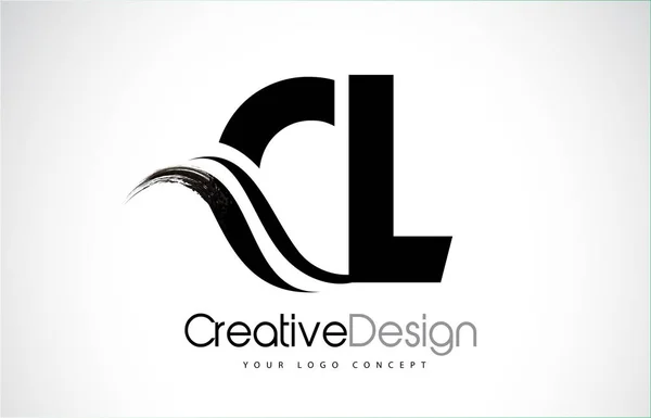 CL C L Creative Brush Black Letters Design With Swoosh — Stock Vector