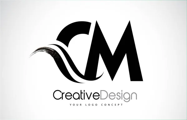 CM C M Creative Brush Black Letters Design With Swoosh — Stock Vector