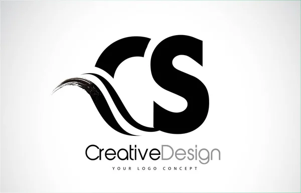 Projeto de cartas pretas de escova criativa CS C S com Swoosh — Vetor de Stock