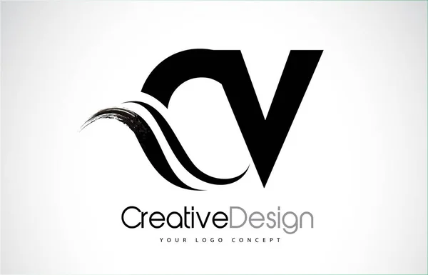 CV C V Creative Brosse Lettres noires Design avec Swoosh — Image vectorielle