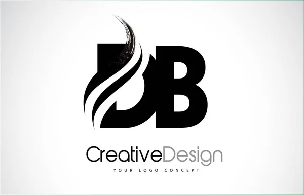 Projeto criativo das letras pretas da escova do DB D B com Swoosh —  Vetores de Stock