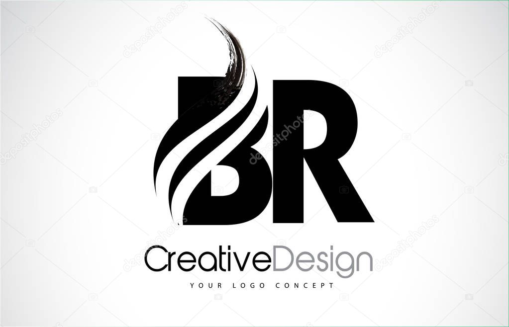 BR B R Creative Brush Black Letters Design With Swoosh