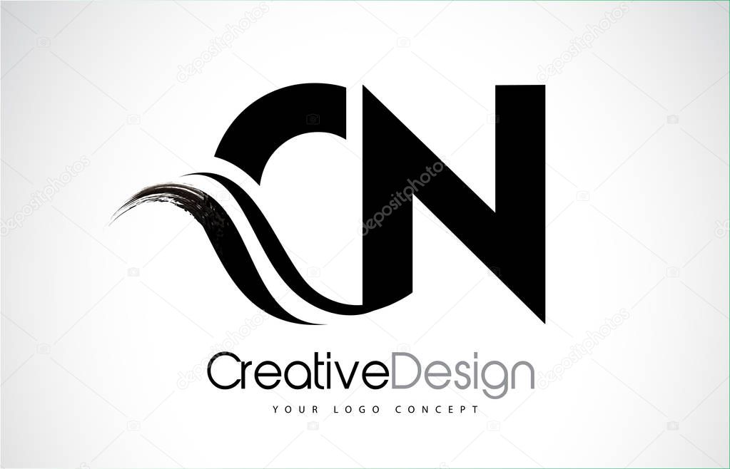 CN C N Creative Modern Black Letters Logo Design with Brush Swoosh