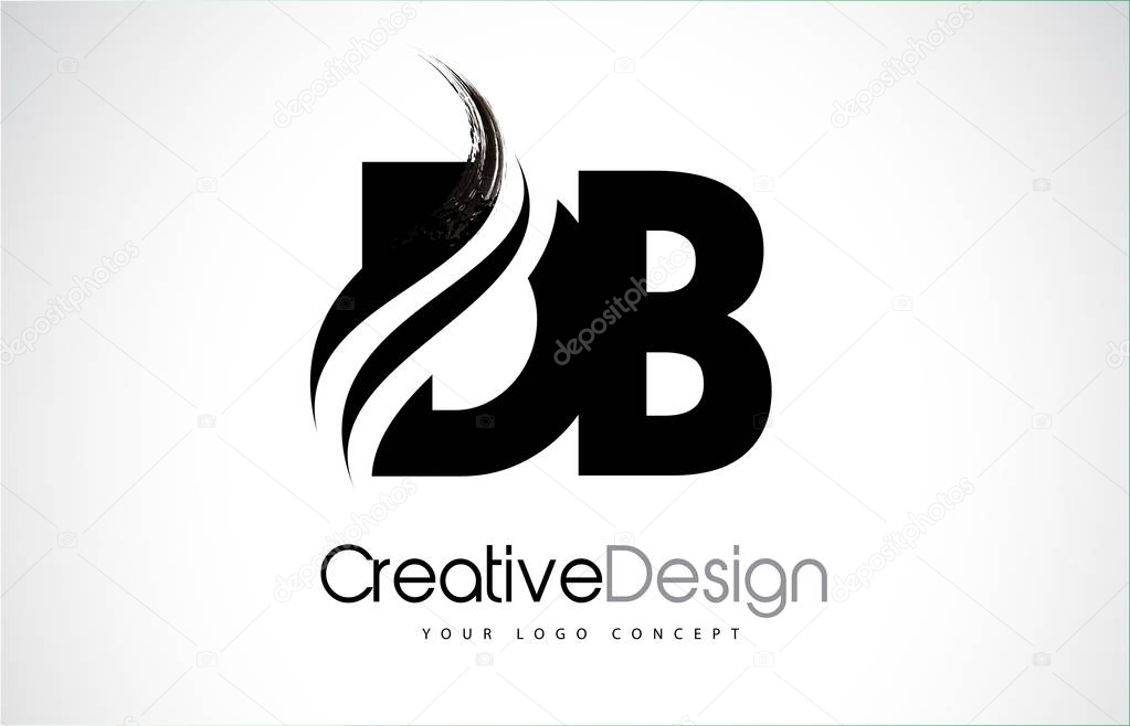 DB D B Creative Modern Black Letters Logo Design with Brush Swoosh