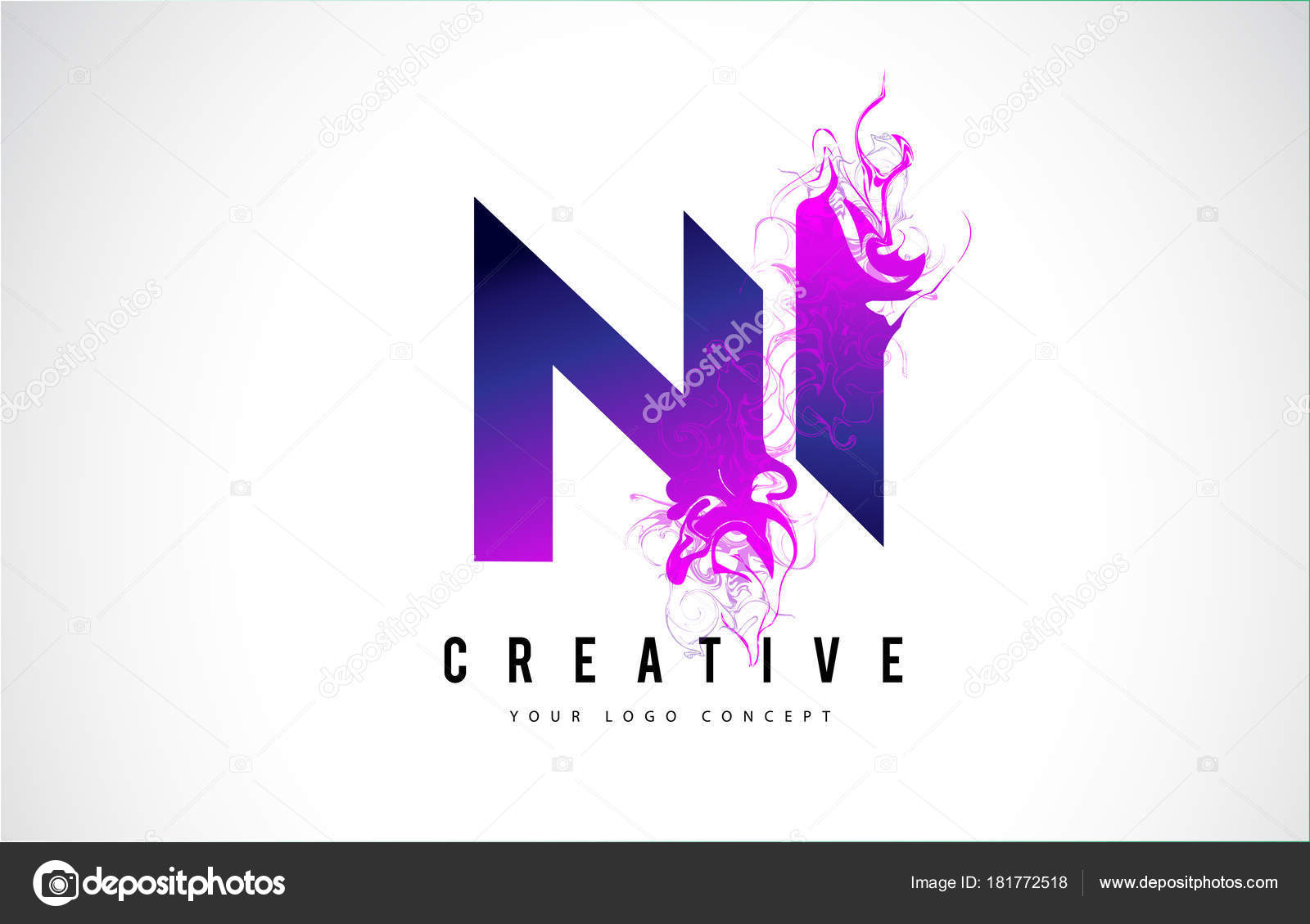 Ni N I Purple Letter Logo Design With Liquid Effect Flowing Vector Image By C Twindesigner Vector Stock
