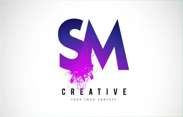 SM S M Purple Letter Logo Design with Liquid Effect Flowing — Stock Vector