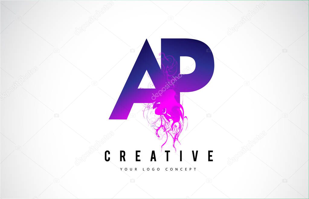 AP A P Purple Letter Logo Design with Liquid Effect Flowing