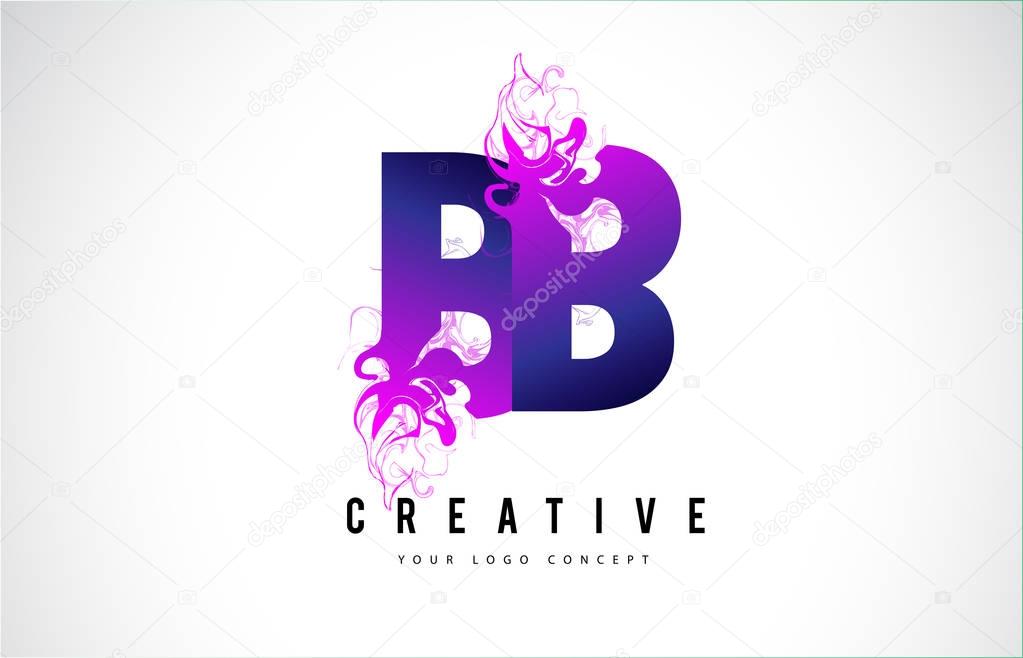 BB B B Purple Letter Logo Design with Liquid Effect Flowing