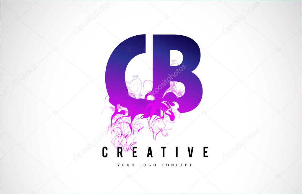 CB C B Purple Letter Logo Design with Liquid Effect Flowing