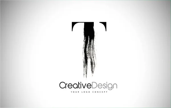 T escova curso carta Logo Design. preto pintura logotipo leters ícone . —  Vetores de Stock