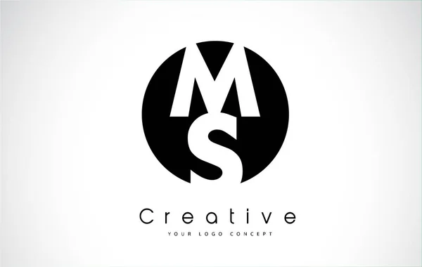MS Letter Diseño de Logo dentro de un Círculo Negro — Vector de stock