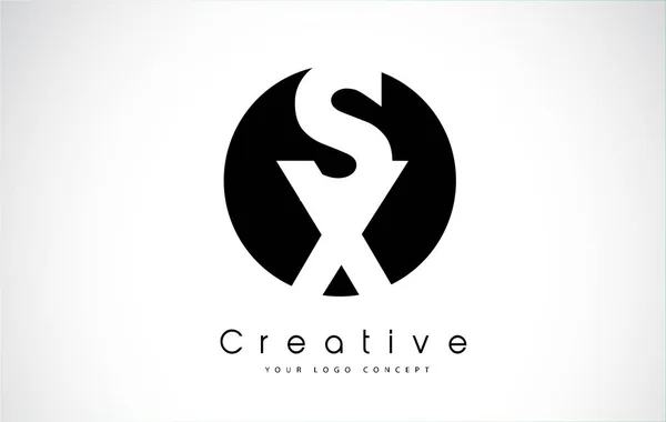 SX Letter Logo Design inside a Black Circle — Stock Vector