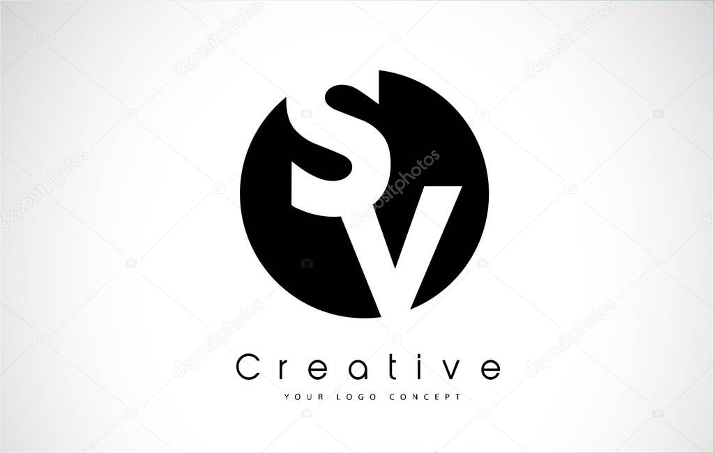 SV Letter Logo Design inside a Black Circle. Creative Lettering Logo Vector Illustration.