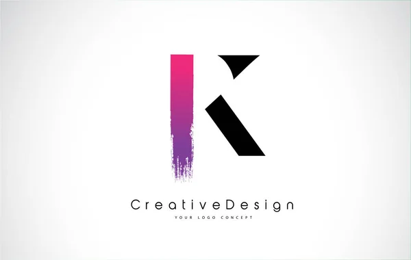 Σχεδιασμός λογότυπου γράμμα K με δημιουργική ροζ μοβ πινελιάς. — Διανυσματικό Αρχείο