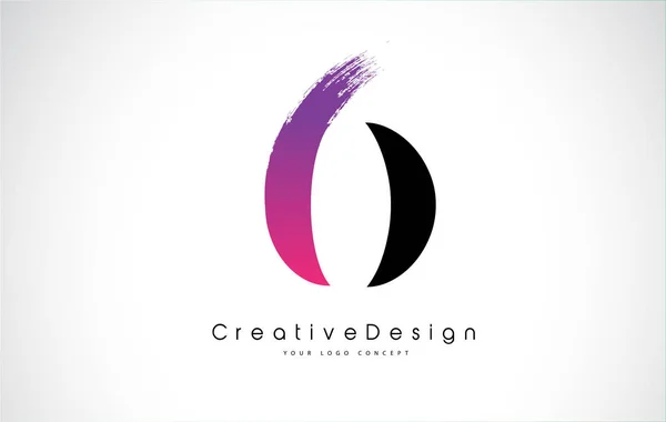 Дизайн логотипа O с креативным розовым фиолетовым мазком кисти . — стоковый вектор