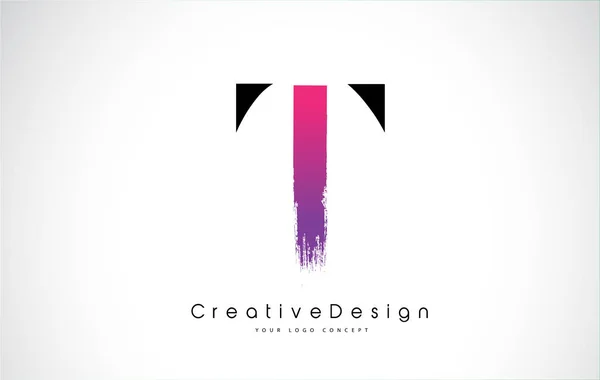 T brief Logo Design met creatieve roze paars penseelstreek. — Stockvector