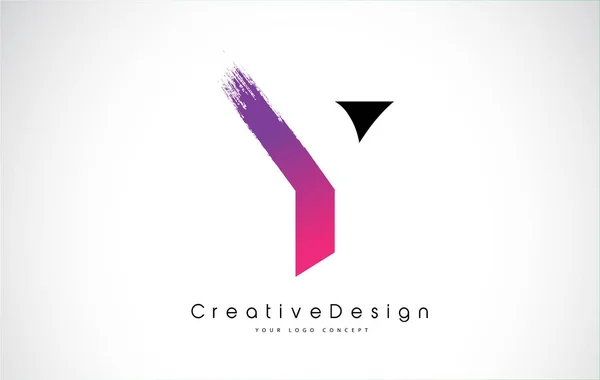 Дизайн логотипа Y буквы с творческим розовым фиолетовым мазком кисти . — стоковый вектор