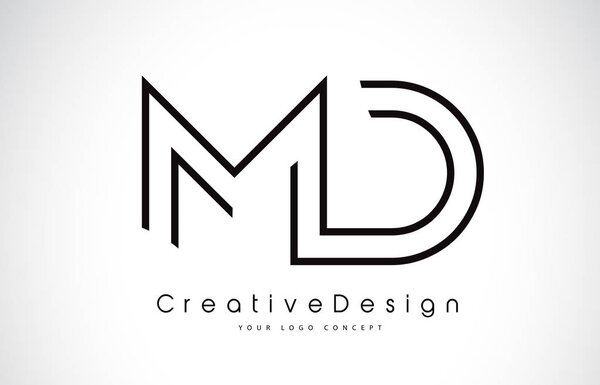 MD M D Letter Logo Design in Black Colors.